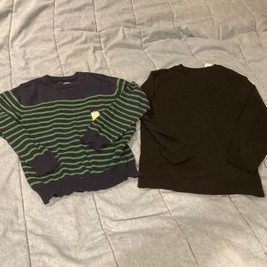New NWT 2 long sleeve boys shirts medium 8 black tee & blue striped sweater
